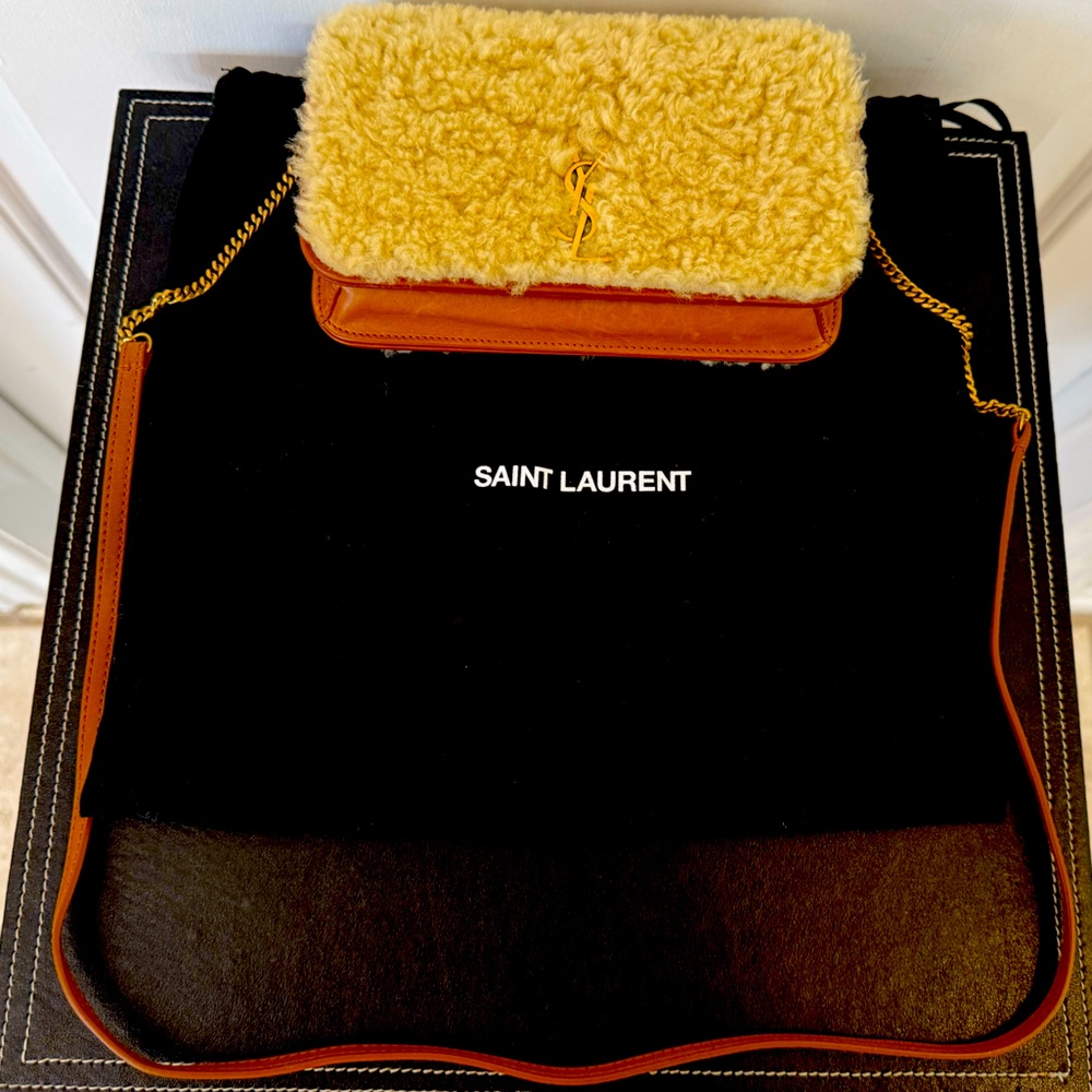 YSL Cassandra Mini Monogram Shearling Crossbody / Shoulder Bag